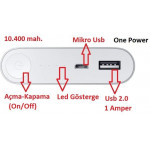 One Power 10.400 mah.Powerbank Şarj Cihazı